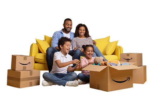 Famille ivoirienne recevant sa commande Amazon